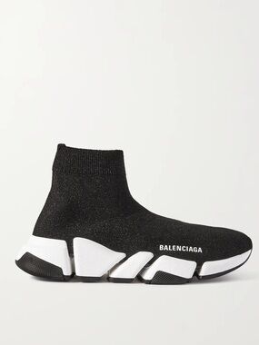 Balenciaga Speed 2.o logo-print glittered stretch-knit high-top sneakers